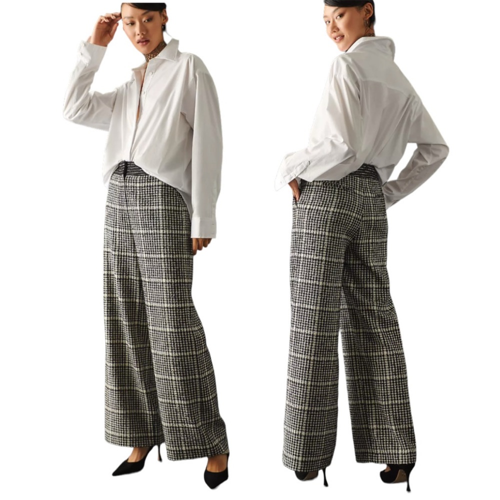 Anthropologie Exquise Plaid Black White Trouser Pants Size Large